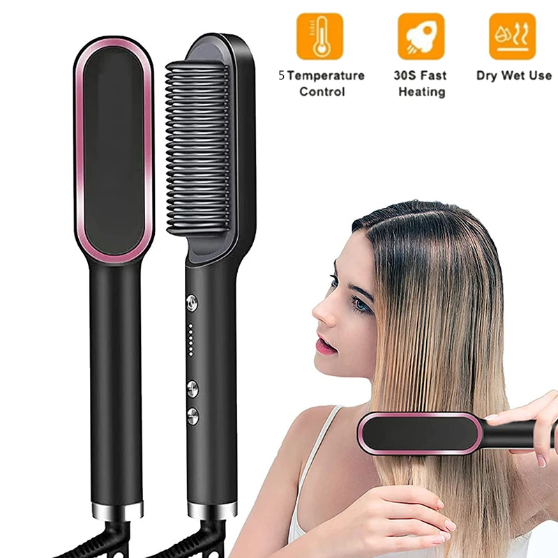 Alisador de cabelo profissional ptc rápido aquecido elétrico pente quente cuidados pessoais multifuncional escova penteado