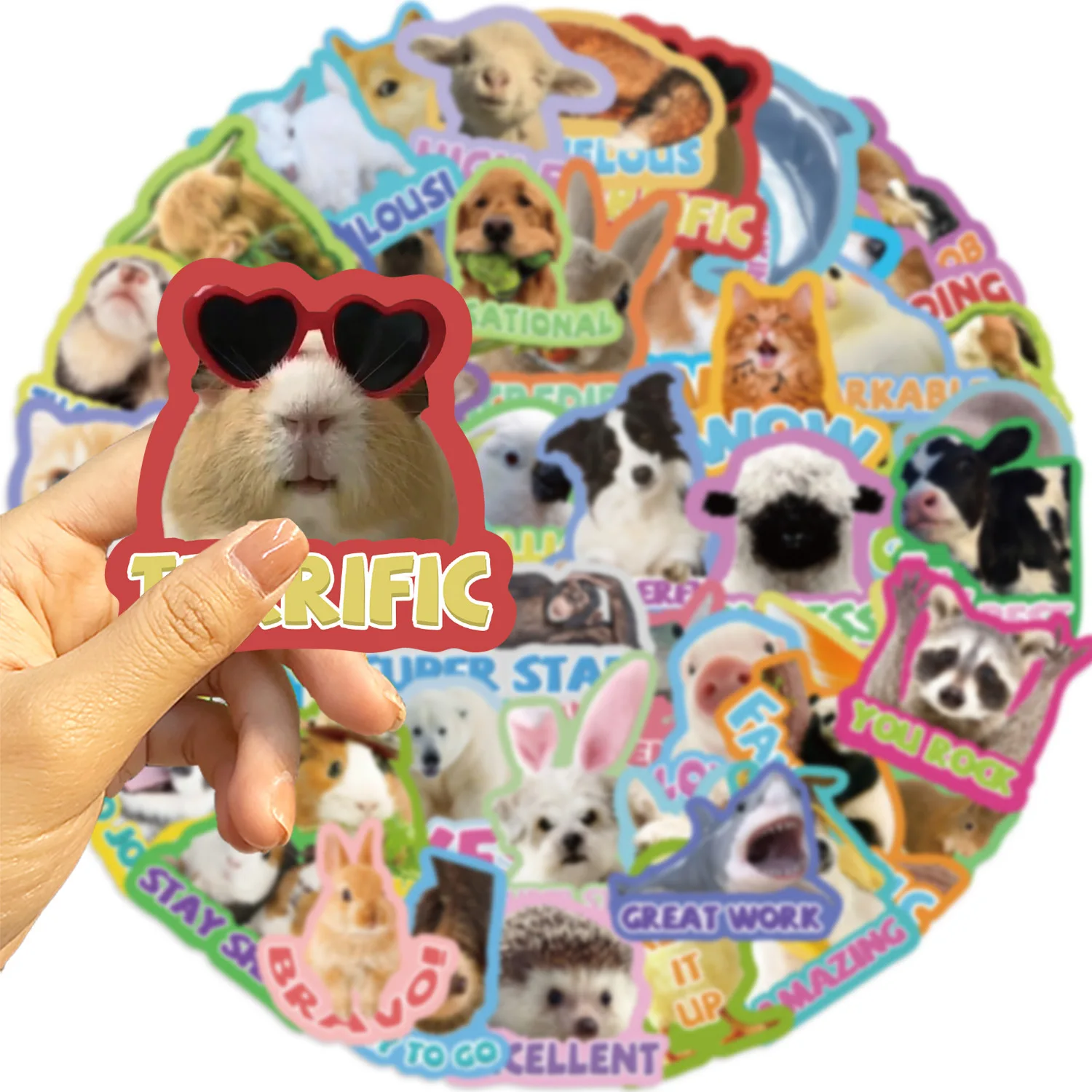 10/50 Uds. De pegatinas con frases de dibujos animados de animales, calcomanías estéticas, papelería para cuaderno de bocetos DIY, suministros de recompensas escolares