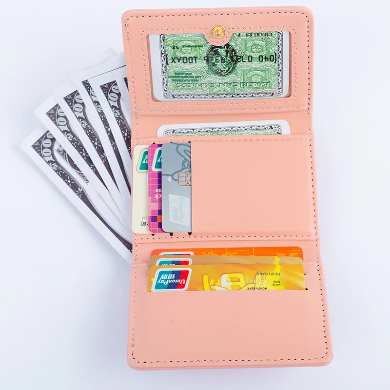 2024 New Cute Cartoon Women's Coin Purse, Girl Small Short Button Three-fold Wallet, Large-capacity Student Card Holder Case