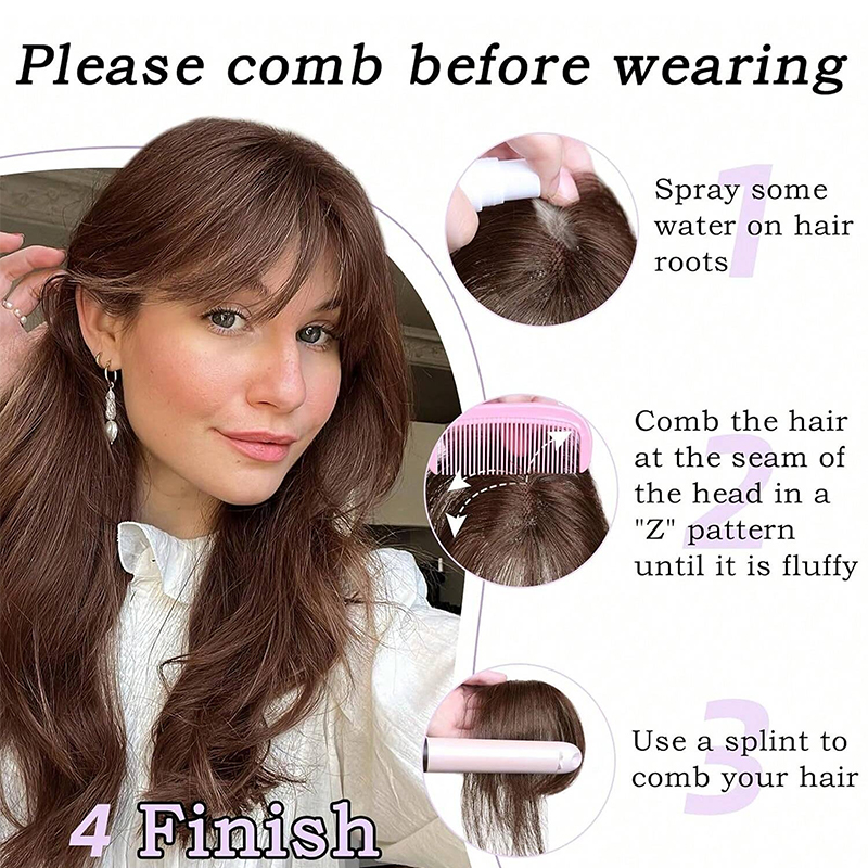 100% cabelo humano 25cm 3d franja de ar 13x12cm rede de cabelo feminino franja reta toppers clipe em postiços com cabelo real