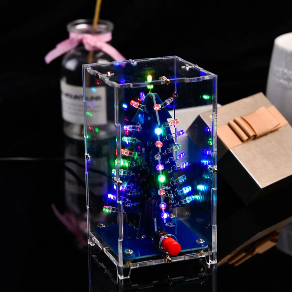 Kit DIY de árbol de Navidad LED colorido con tema navideño, Kit de circuito de Flash LED, Kit de práctica de soldadura divertida electrónica