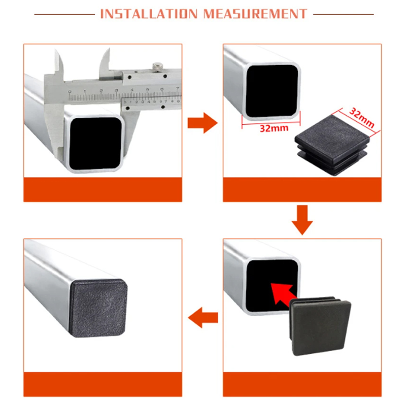 15x15 มม.-50x100 มม.สีดําฝาปิดท้ายเฟอร์นิเจอร์ขาท่อใส่ปลั๊กสี่เหลี่ยมผืนผ้า/สแควร์ฝุ่น