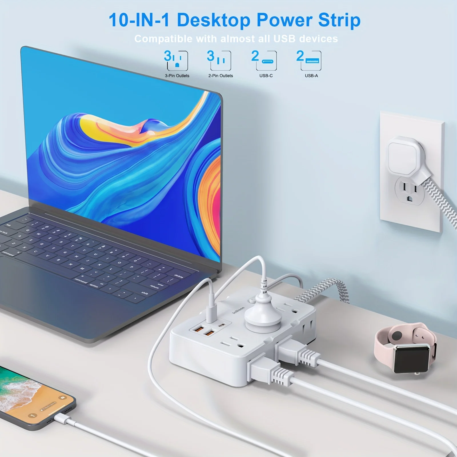 Eua plug ac tomada multiprise power strip trançado cabo de extensão casa inteligente tomada elétrica filtro de rede usb tipo-c carregamento