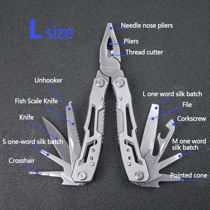 Alicates plegables multifunción, cuchillo de bolsillo, alicates para acampar al aire libre, herramientas tácticas de supervivencia y caza, cuchillo multiherramienta de acero inoxidable