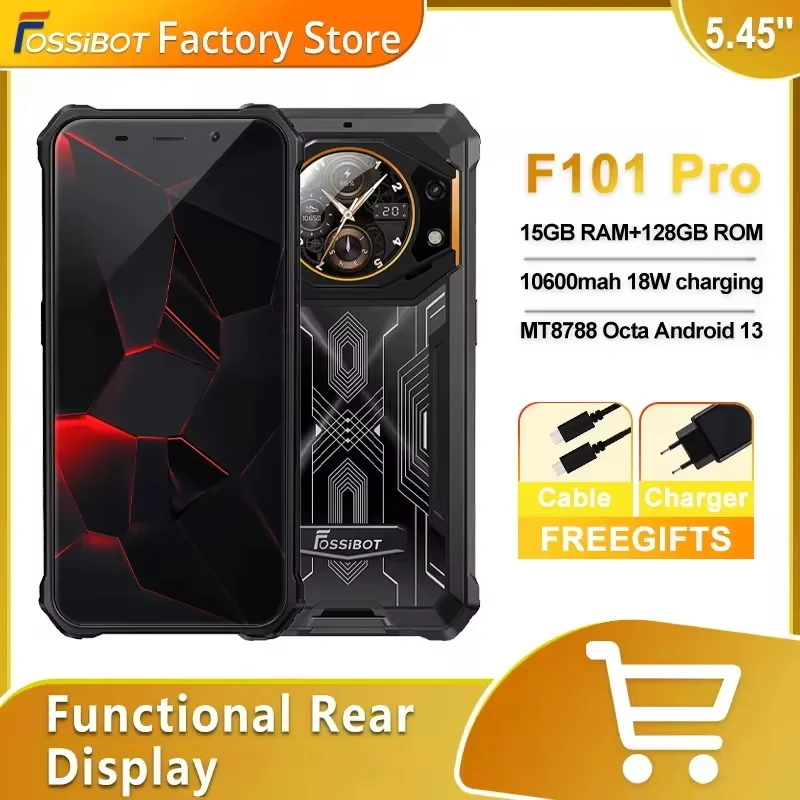 Fossibot f101 pro 8gb 128gb smartphone 10600mah 18w carga rápida telefone móvel 24mp 5.45 ''hd + display android 13 os celular