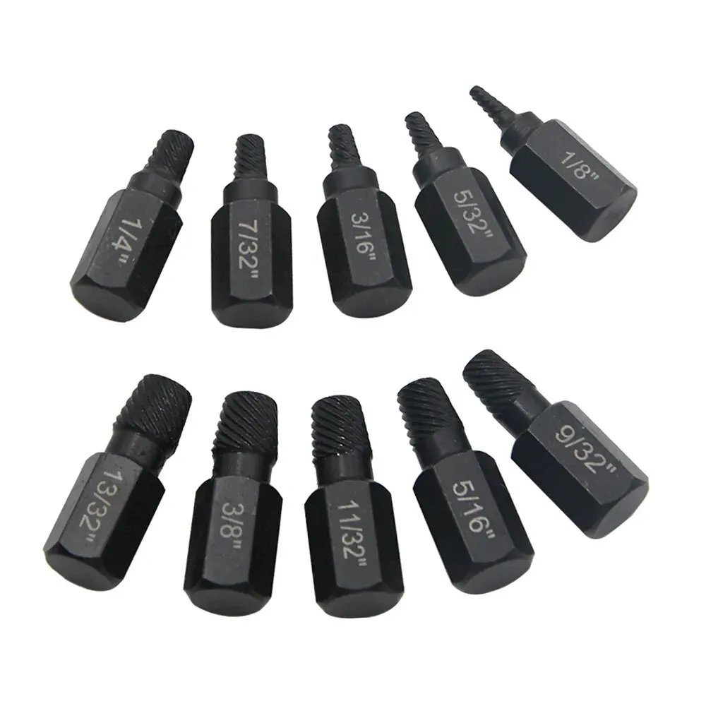Extractor de tornillos de cabeza rota negra Imperial, juego de herramientas de extracción de tornillos dañados con rosca deslizante múltiple de 1/8 "-13/32", 10 Uds.