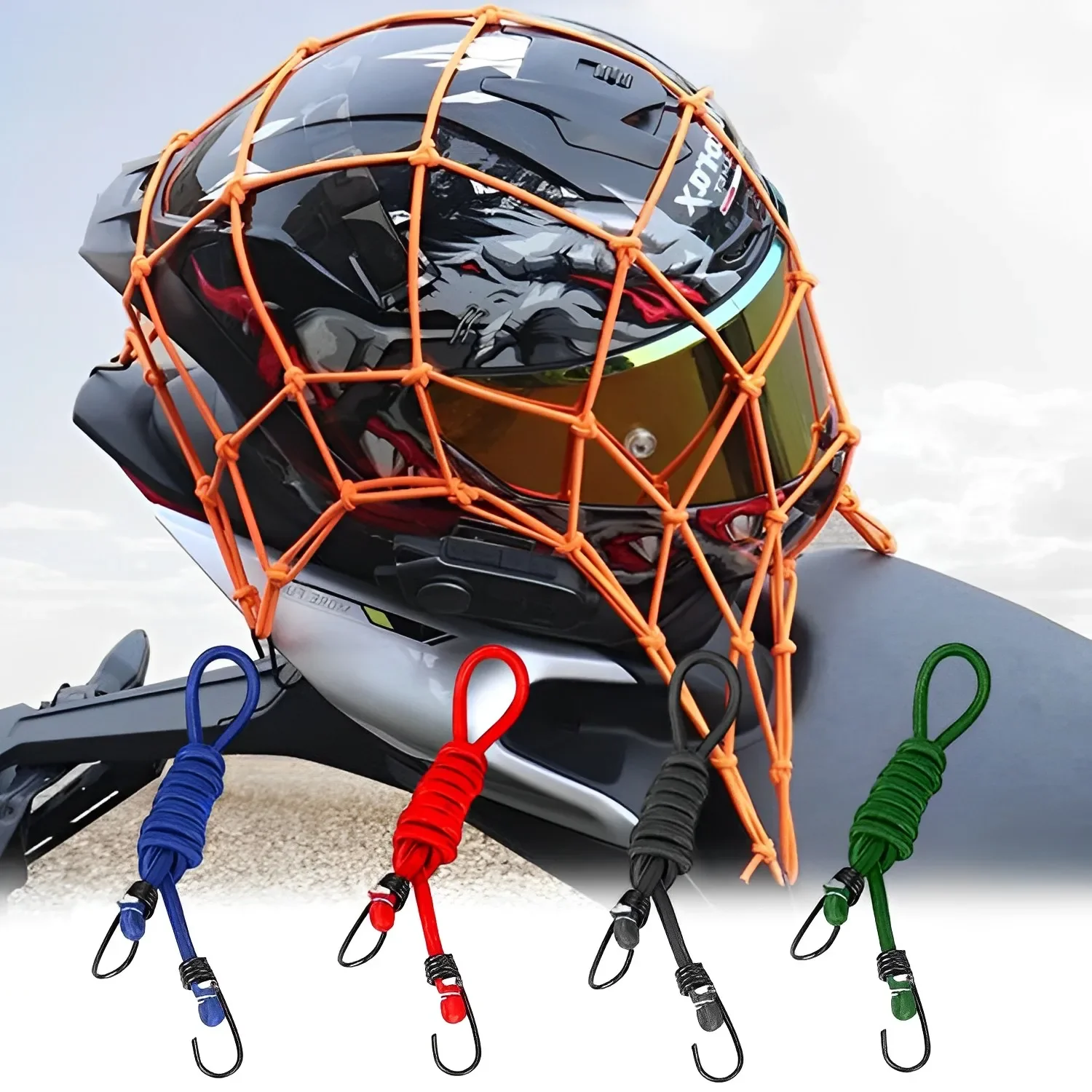 1x red para equipaje de motocicleta, malla para casco, tanque de combustible, redes de malla para equipaje con ganchos, almacenamiento de compactación de motocicleta, accesorios para motocicleta