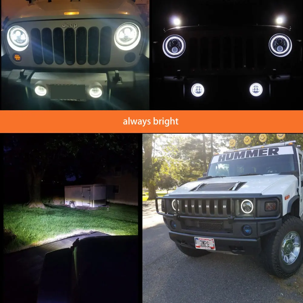 7 นิ้วไฟหน้ารอบ Halo LED สําหรับ JEEP Wrangler ไม่จํากัด JK 7 "DRL ANGLE Eyes LED ไฟหน้าโปรเจคเตอร์