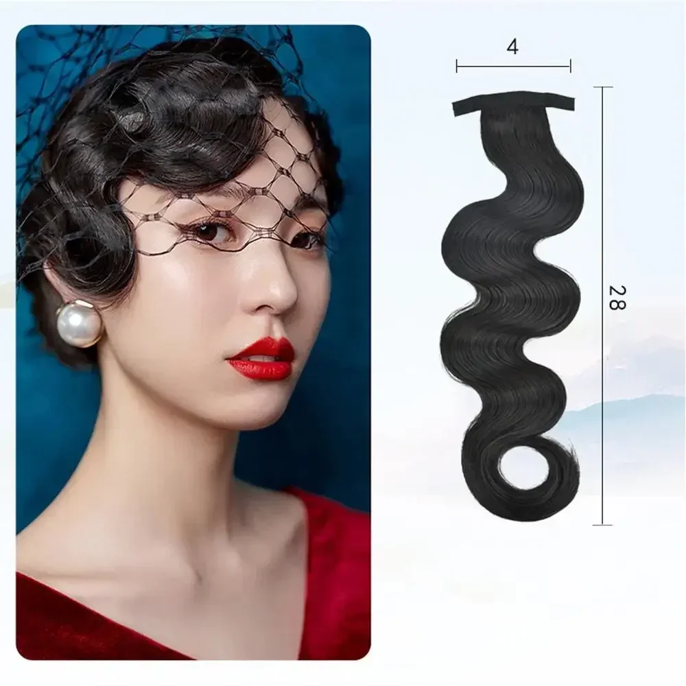 1pc vintage sintético cheongsam peruca ondulado falso bang antigo encaracolado extensão de cabelo para mulheres retro cocar estilo acessório