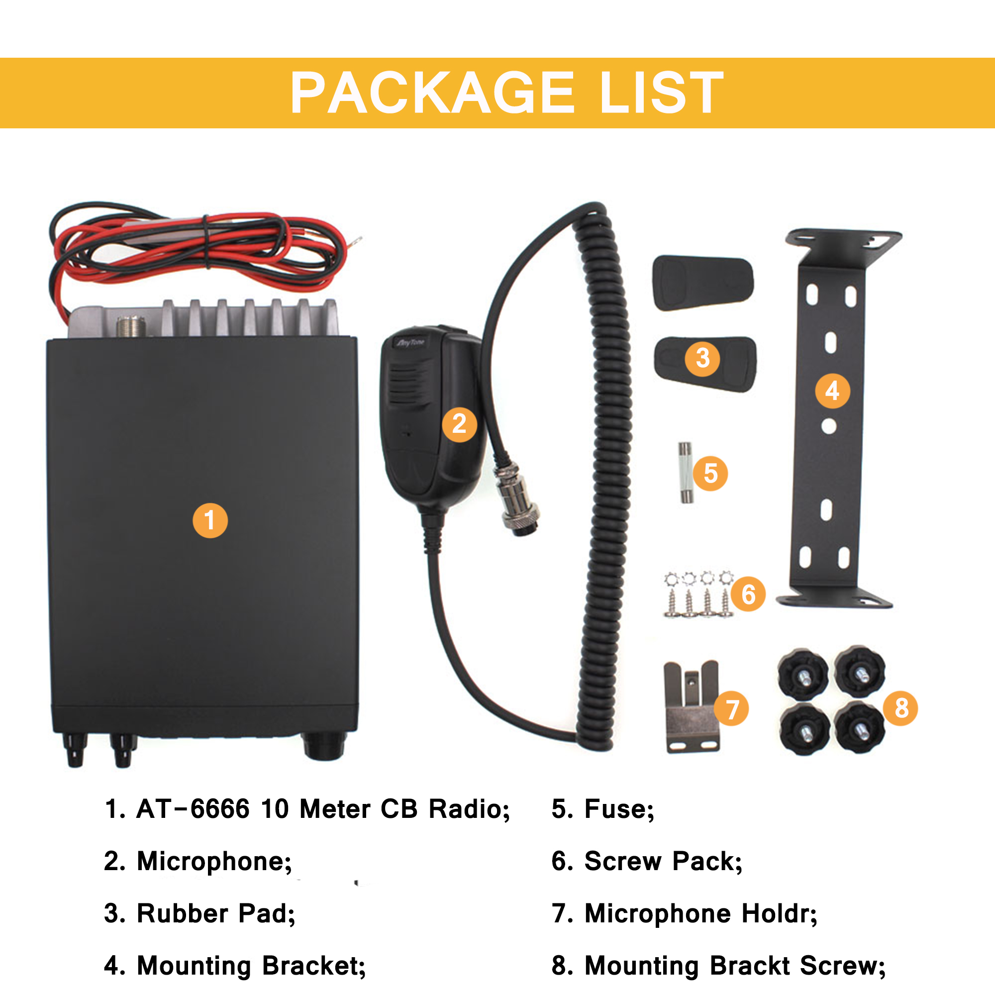 2024 Neues Anytone AT-6666 Pro Ausgang AM 80 W FM50W Hochleistungs-10-Meter-Radio mit AM/FM/SSB/CW/PA 10-Meter-Band für LKW-Fahrer