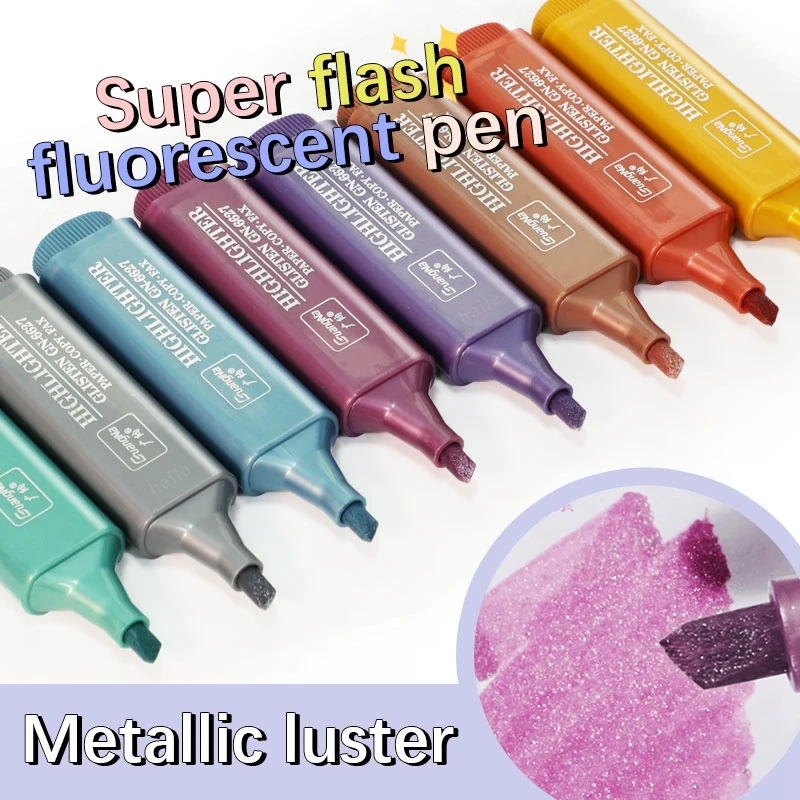 Haile 8 Stück/Set Metallic-Textmarker Morandi Goldpulver Glitzer-Textmarker für Notizen, Journaling, Graffiti-Stift, Schreibwaren