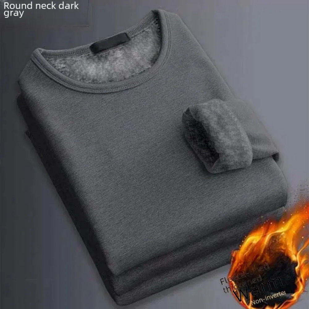 Ropa interior térmica de invierno para hombre, Tops con forro polar, sudadera cálida gruesa, Color sólido, cuello redondo, camisa Base con cuello en V, talla grande 5XL