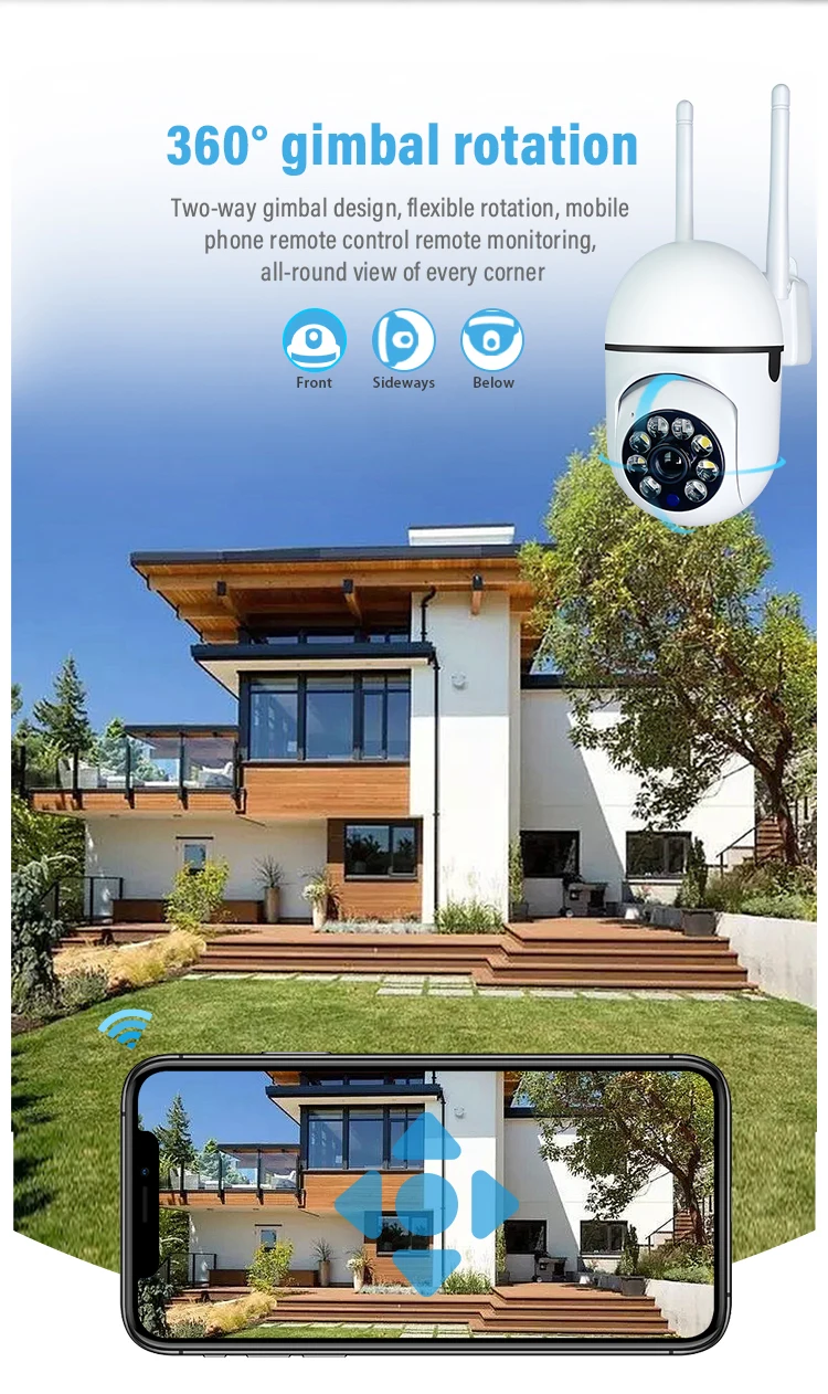 360 ° Cámara de seguridad giratoria panorámica: conexión WiFi inalámbrica, visión nocturna HD, detección humana inteligente, audio bidireccional, control por aplicación