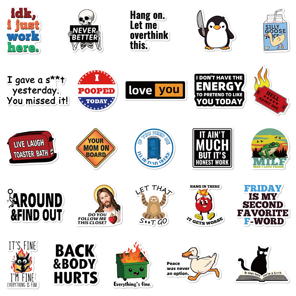 50PCS Prank Meme Stickers Harajuku Decals DIY Mode Graffiti Decals Bagage Notebook Fiets Gift Telefoon Laptop Koffer Stickers