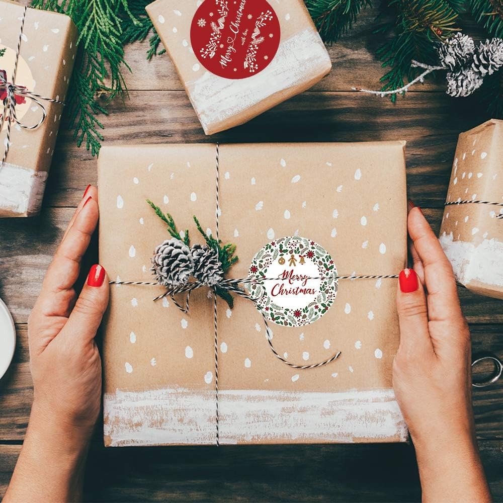 100-500 個 2.5 センチメートルメリークリスマススノーフレークフェスティバル祝福ありがとうステッカー装飾ギフトボックスシリーズステッカー