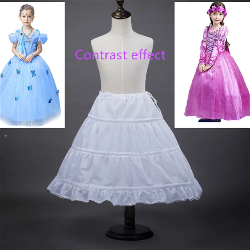 Branco crianças petticoat a linha 3 aros uma camada crianças crinoline renda guarnição flor menina vestido underskirt cintura elástica