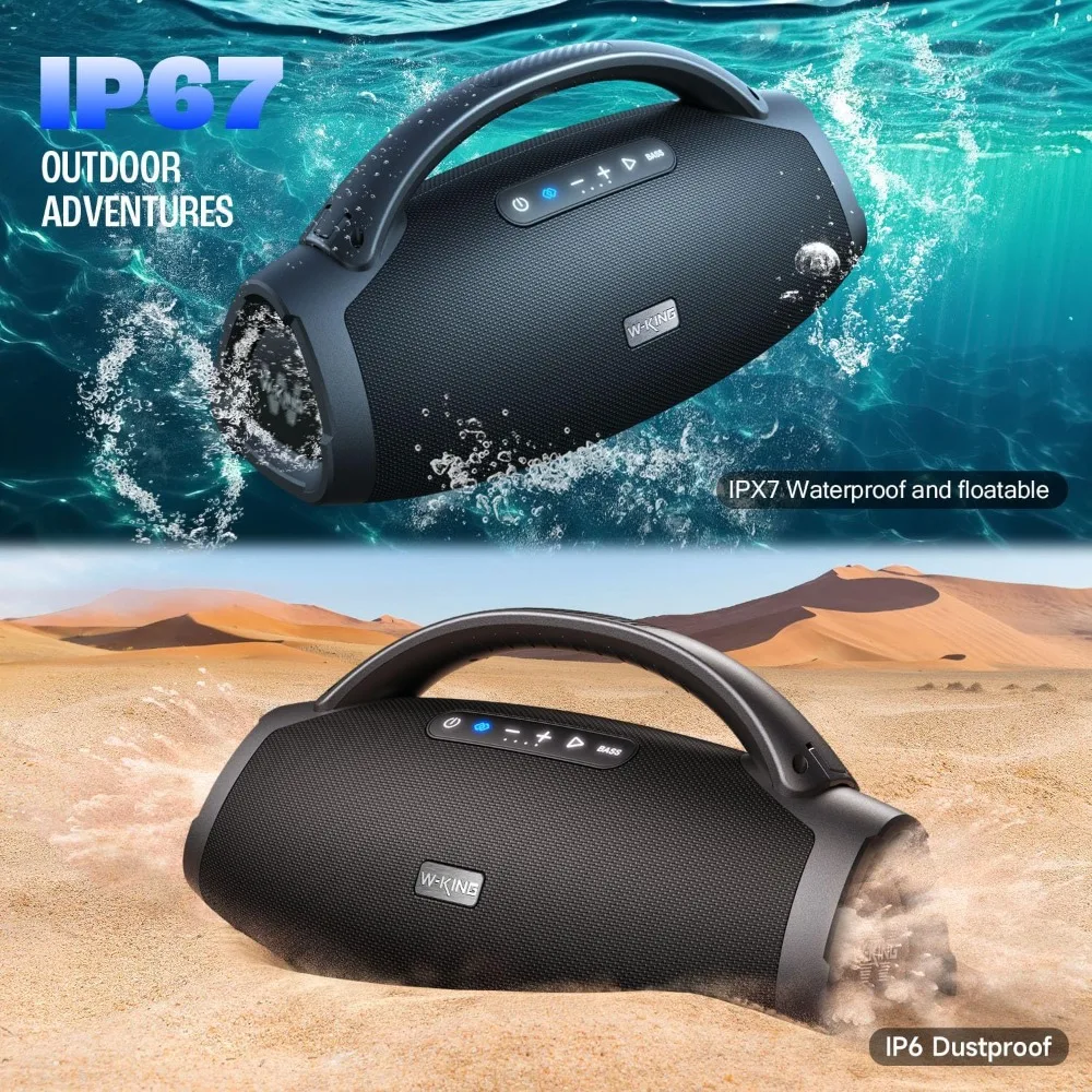 W-KING 330W Peak Loudest Boom Box, IPX7 Waterproof Party Bluetooth Speaker with 7.5" Subwoofer, Massive Bass, Hi-Fi, Large Outdo