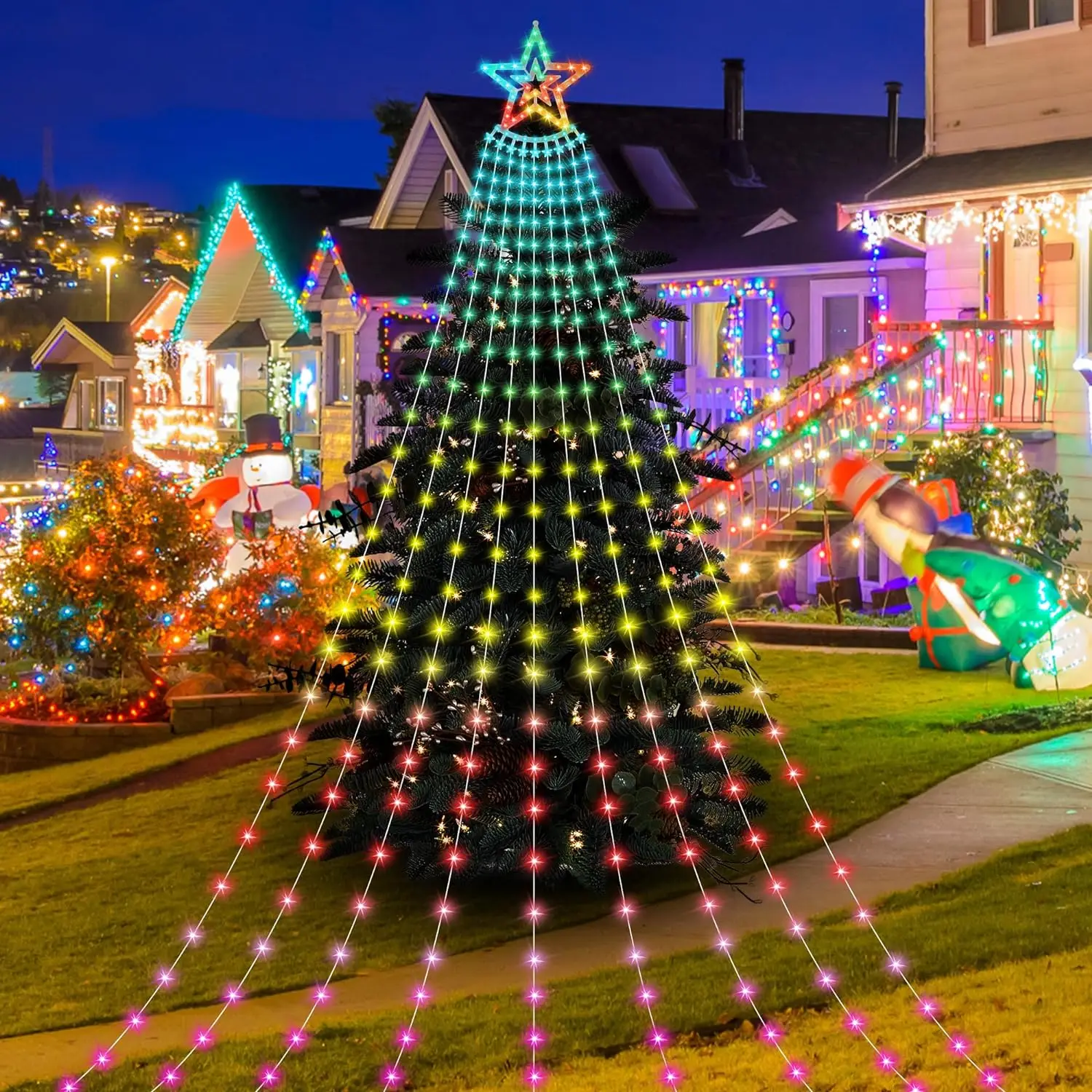 304LED Smart Christmas Tree String Light with Star Topper 3M APP Control Fairy String Lights Navidad Garland Outdoor Decor