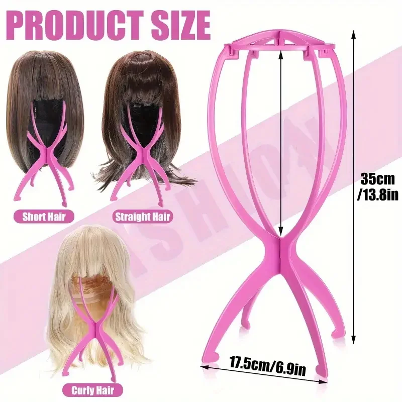 1 pz supporto per parrucca pieghevole di colore nero/rosa supporto per parrucca in plastica pieghevole portatile per parrucca da donna con display per lo styling