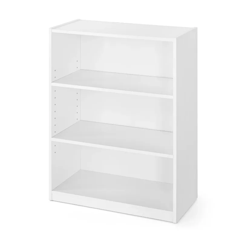 3-Shelf Bookcase with Adjustable Shelves, White/Solid Wood/Closed Back/Display Bookshelf for Living Room, Bedroom,