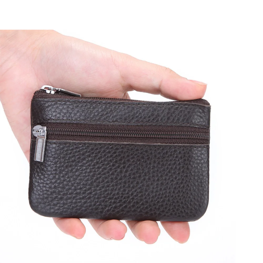 Leather 2 Zipper Coin Purse Wallet With Card Slots, Coin Organizer, Change Holder,Card Case, Leather Zipper Storage Bag for Men