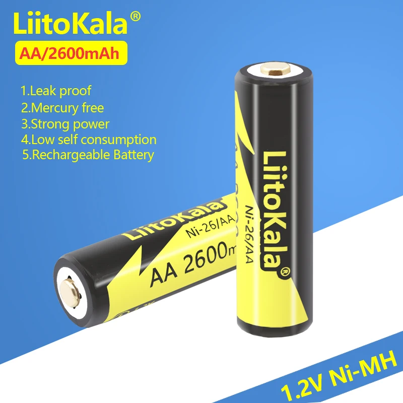 4-24 шт. LiitoKala Ni-26/AA 1,2 В 2600 мАч Ni-MH аккумуляторная батарея типа АА для игрушечной камеры с фонариком, предварительно заряженная батарея AA