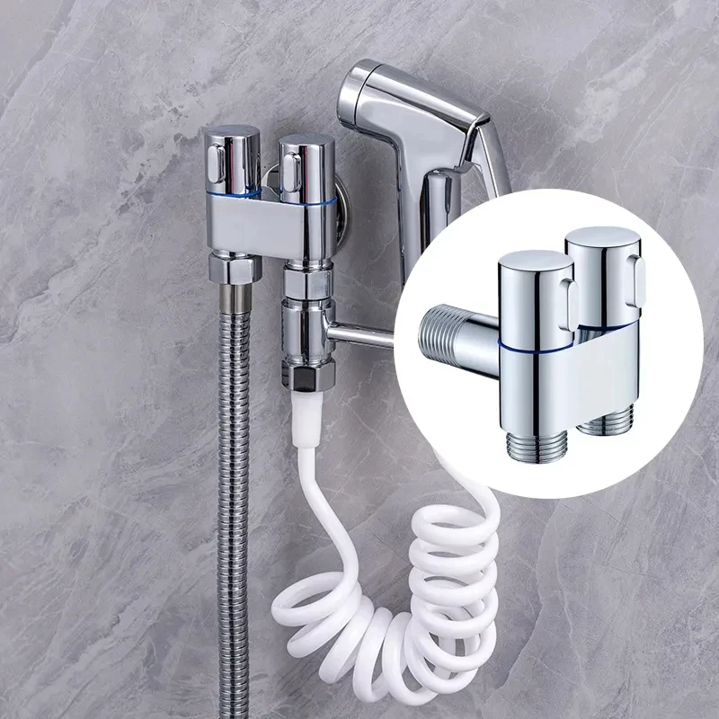 Válvula angular de aleación de Zinc, juego de rociador de bidé para inodoro de montaje en pared, rociador de limpieza de agua uno en dos para accesorios de baño