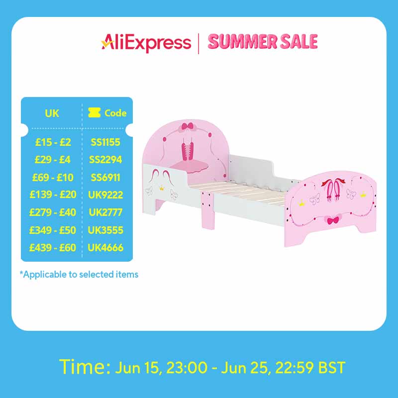 AIYAPLAY Toddler Bed Frame, Kids Bed with Safety Rails, Ballet Theme Kids Bedroom Furniture, for 3-6 Years, Pink