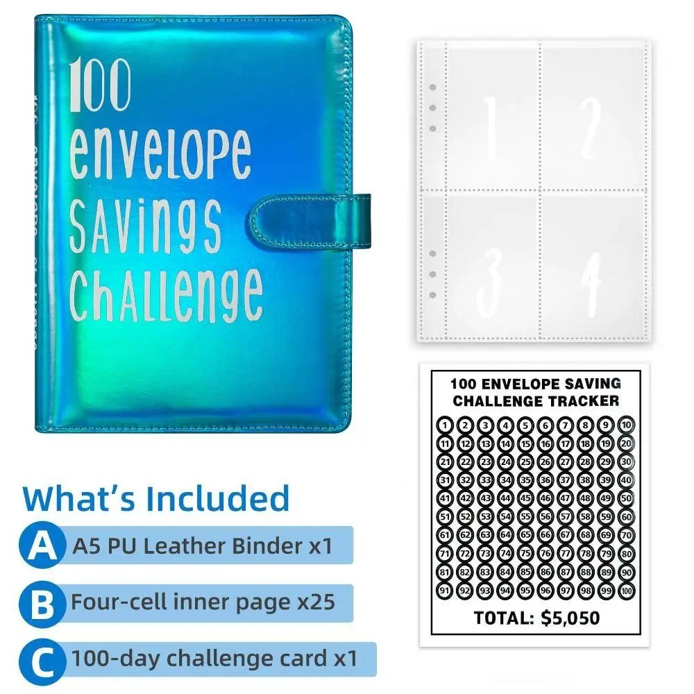 A5 ขนาด Challenge Budget Binder ซองจดหมาย 100 วัน 100 ซอง Challenge Notebook Budget Planner หนัง PU