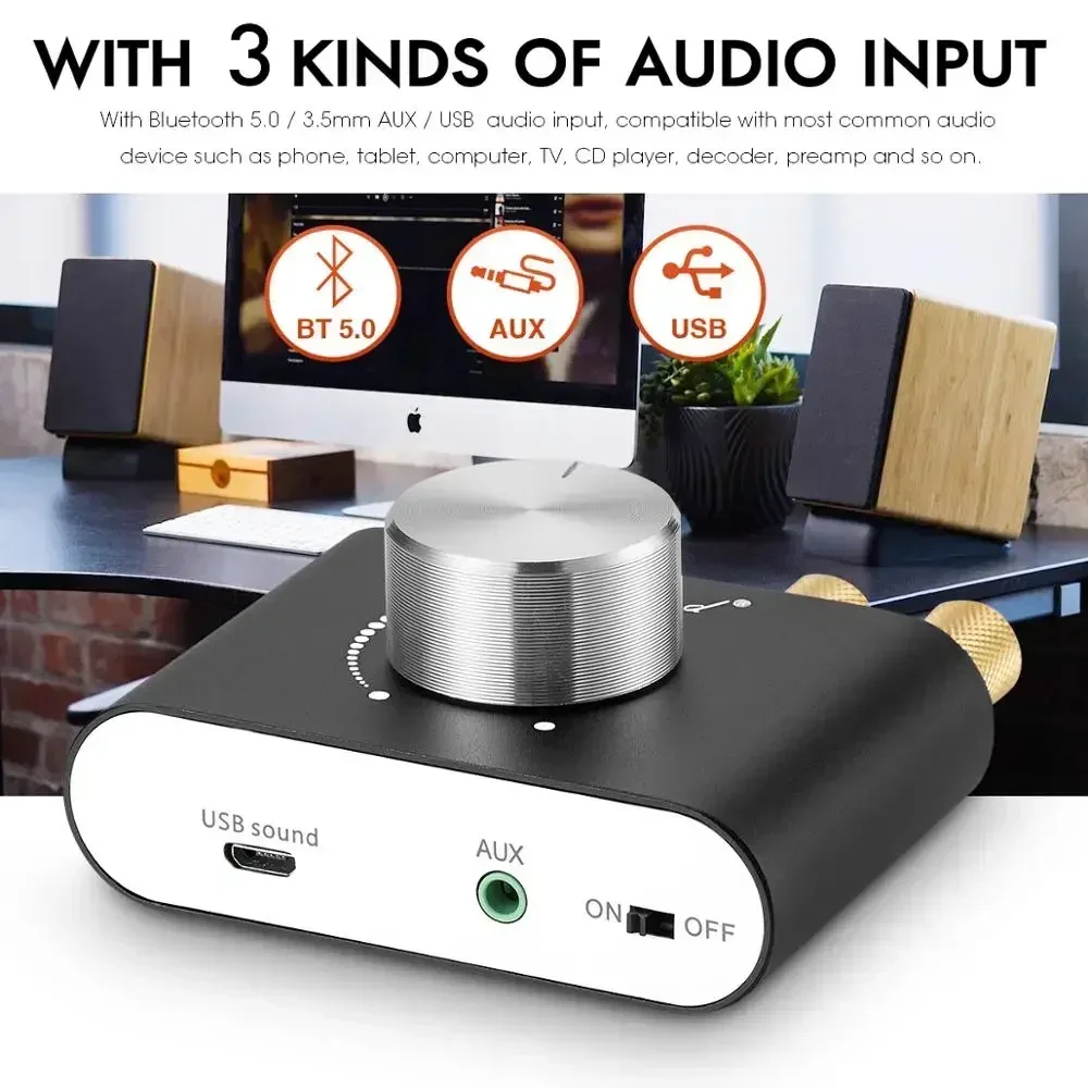 Douk Audio HiFi Bluetooth 5.0 Leistungsverstärker Mini TPA3116 Digital Class D Schreibtisch Stereo Audio Amp für Zuhause Auto 50W + 50W