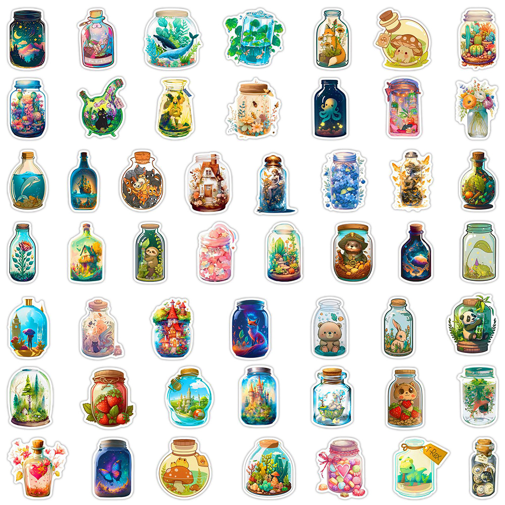 10/30/50PCS INS Style Bottle World Cartoon Aesthetic Stickers Luggage Skateboard Cute Graffiti Girl Gradient Sticker Decal Toy