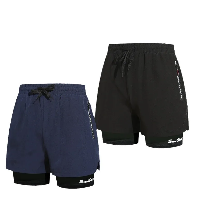 Bañadores de doble capa para hombre, bañadores antivergüenza de secado rápido para adultos, ángulo plano, pantalones de playa, Kit de natación para Spa