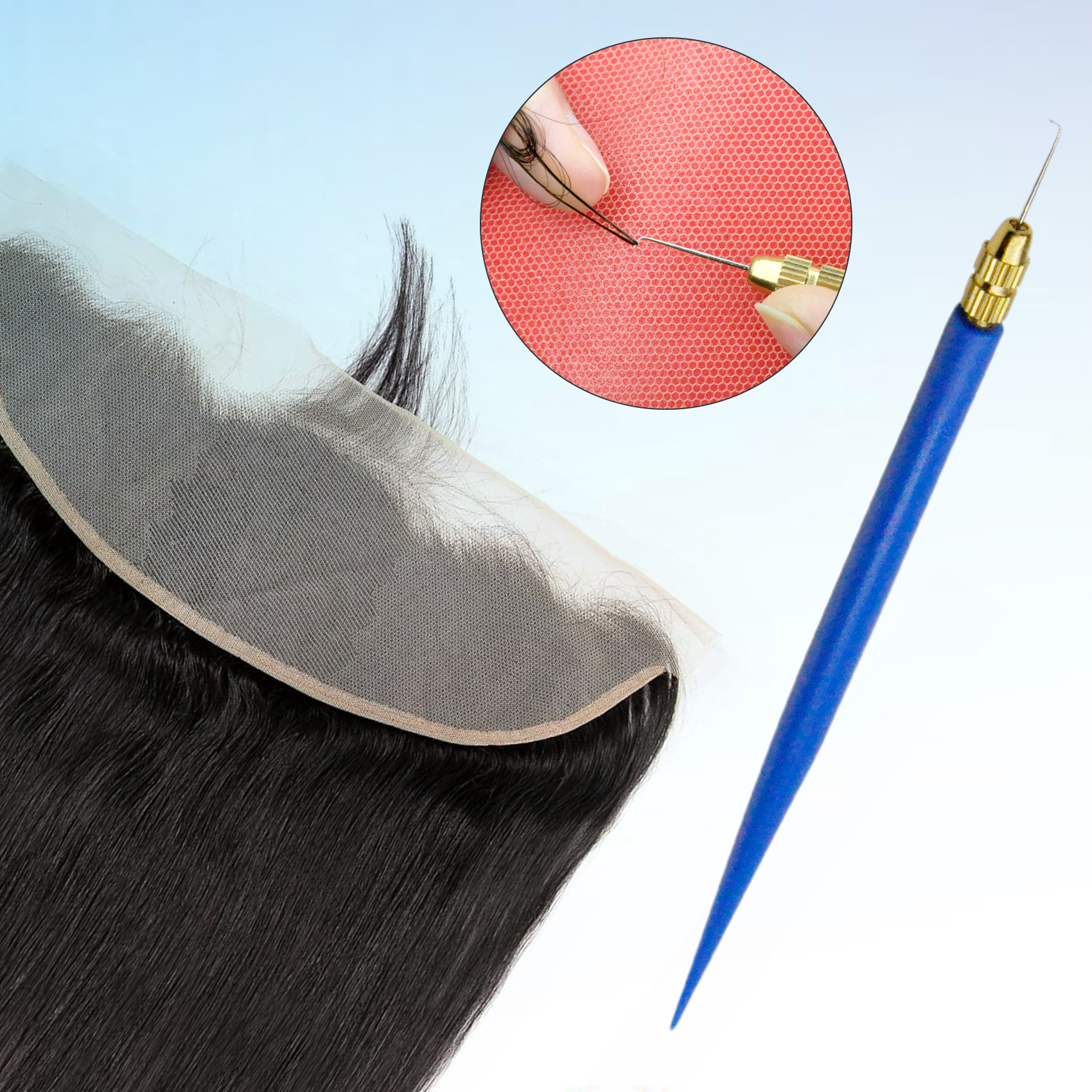 Lüftungsnadel in 4 Größen (1–1, 1–2, 2–3, 3–4) und 1 Kunststoffhalter zur Herstellung von Spitzenperücken/Verschlüssen/frontaler Lüftungsnadel, Netznadel