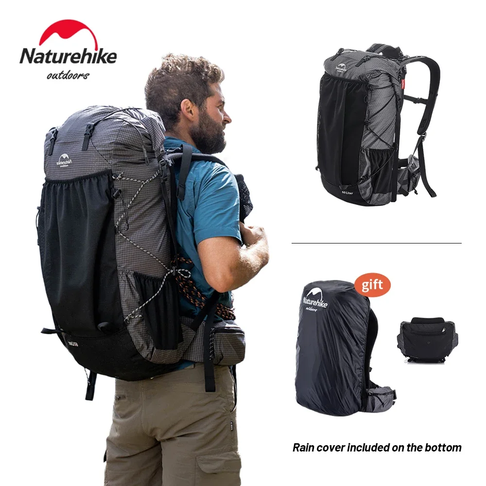Naturehike Кемпинговый рюкзак 60 + 5л Большая вместительная водонепроницаемая сумка для скалолазания Сверхлегкий дорожный мужской рюкзак Открытый походный рюкзак