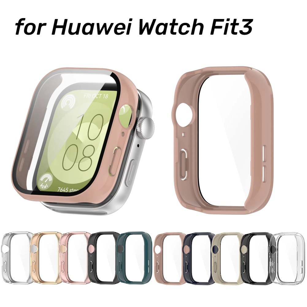 Funda de reloj de PC con vidrio templado, Protector de pantalla de reloj, marco de cobertura completa antiarañazos, Compatible con Huawei Watch Fit 3