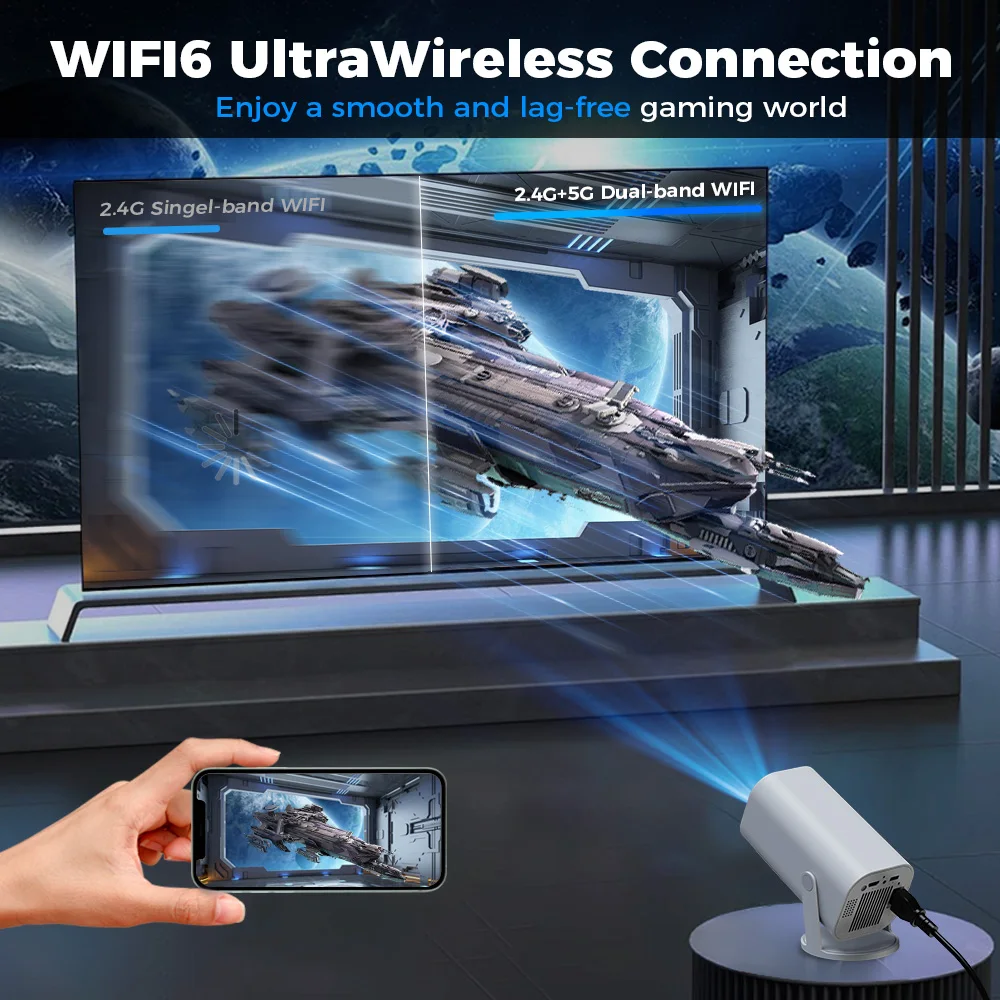 Inteligentny Mini Przenośny Projektor 4K Android 11.0 720P Native 1280*720P Dual WIFI6 BT5.0 Projektor Kino na Zewnątrz Automatyczna Korekcja Keystone