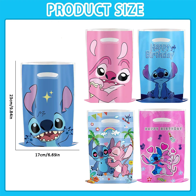 30pcs 블루 핑크 스티치 파티 선물 가방 핸들 릴로 & 스티치 테마 파티 호의 가방 베이비 샤워 아이 생일 파티 장식