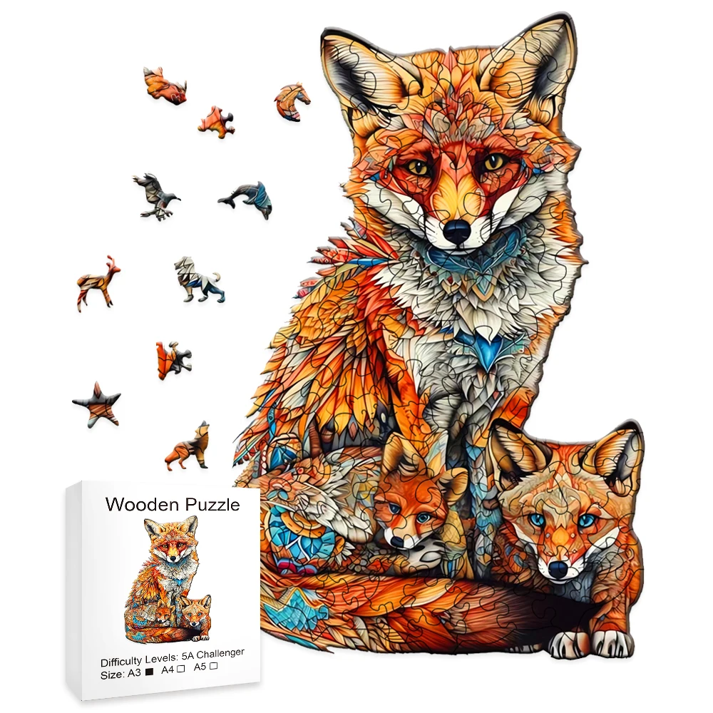 Kado ulang tahun ปริศนาไม้รูปหมาจิ้งจอกอบอุ่นสำหรับผู้ใหญ่ของขวัญสร้างสรรค์รูปทรงพิเศษหลากหลายรูปแบบ