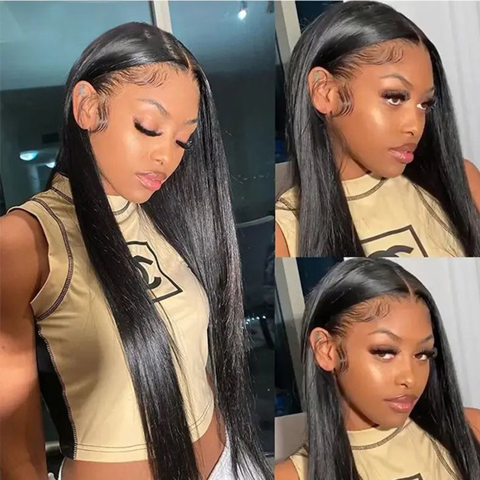 女性用の滑らかなブラジルのかつら,レミーの人間の髪の毛,レースのフロント,すぐに着用できる,本物のレース,16インチ,13x6x1