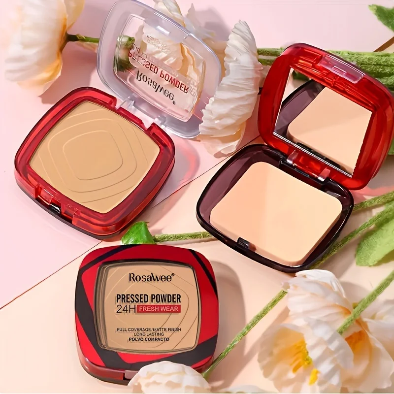 Matte geperste poederfoundation met volledige dekking en bladerdeegapplicator, 24 uur frisse slijtage Matte gewichtloze afwerkingspoedermake-up