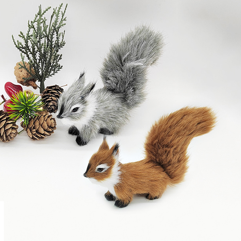 Figuras de animales de ardilla de simulación, miniaturas artificiales de ardilla falsa, adornos de árbol de jardín, decoración de mesa de Navidad para el hogar