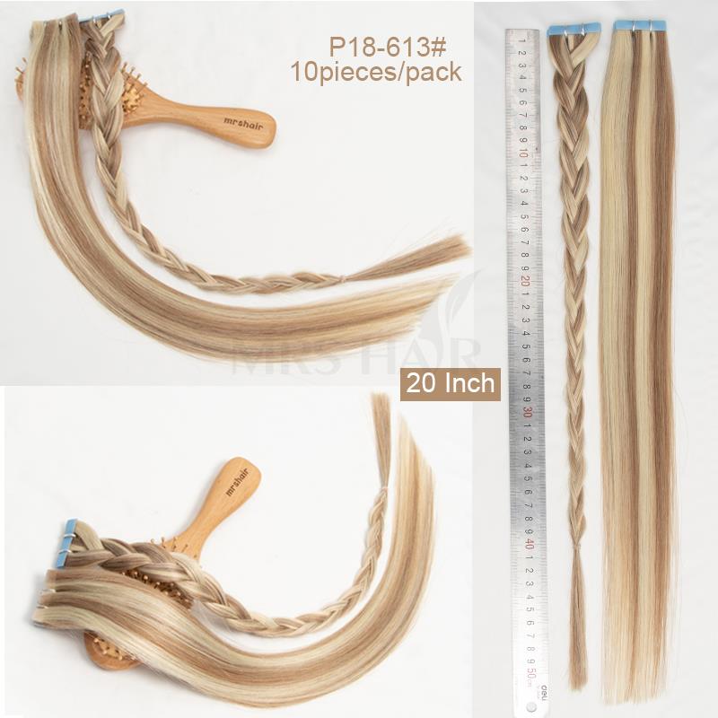 MRS HAIR Extensions de cheveux à bande Invisible bande attachée à la main dans les Extensions de cheveux Extension de bande adhésive naturelle de cheveux humains 10 pièces/paquet