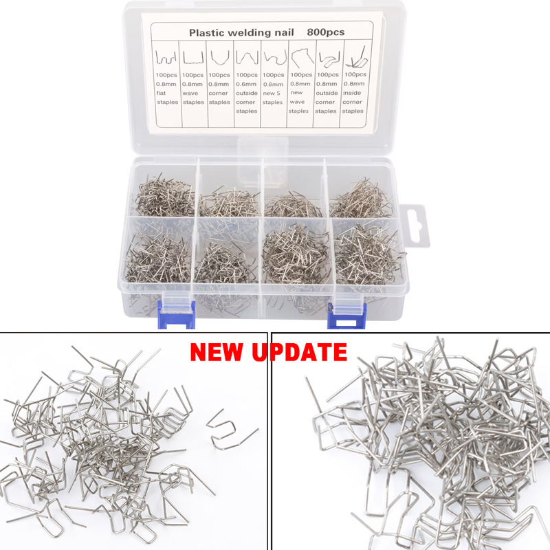 800/600/100PCS Hot Staples Plastic Welding Nail Welding Nail Pre Cut Wave Staples Bumper Repairs Auto Plastic Repair 0.6/0.8mm