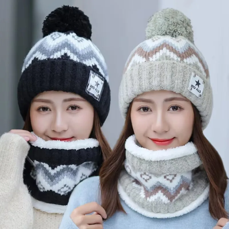 Conjunto de gorro y bufanda cálida de felpa para mujer, 2 uds., terciopelo, resistente al viento y al frío, protección para los oídos, conjunto para desplazamientos en bicicleta al aire libre