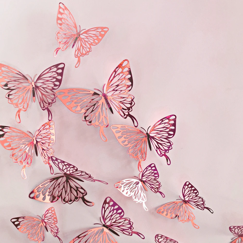 12 Cái/Bộ 3D Dán Tường Rỗng Bướm Cho Bé Phòng Trang Trí Tường Nhà Tự Làm Mariposas Tủ Lạnh Miếng Dán Trang Trí Phòng
