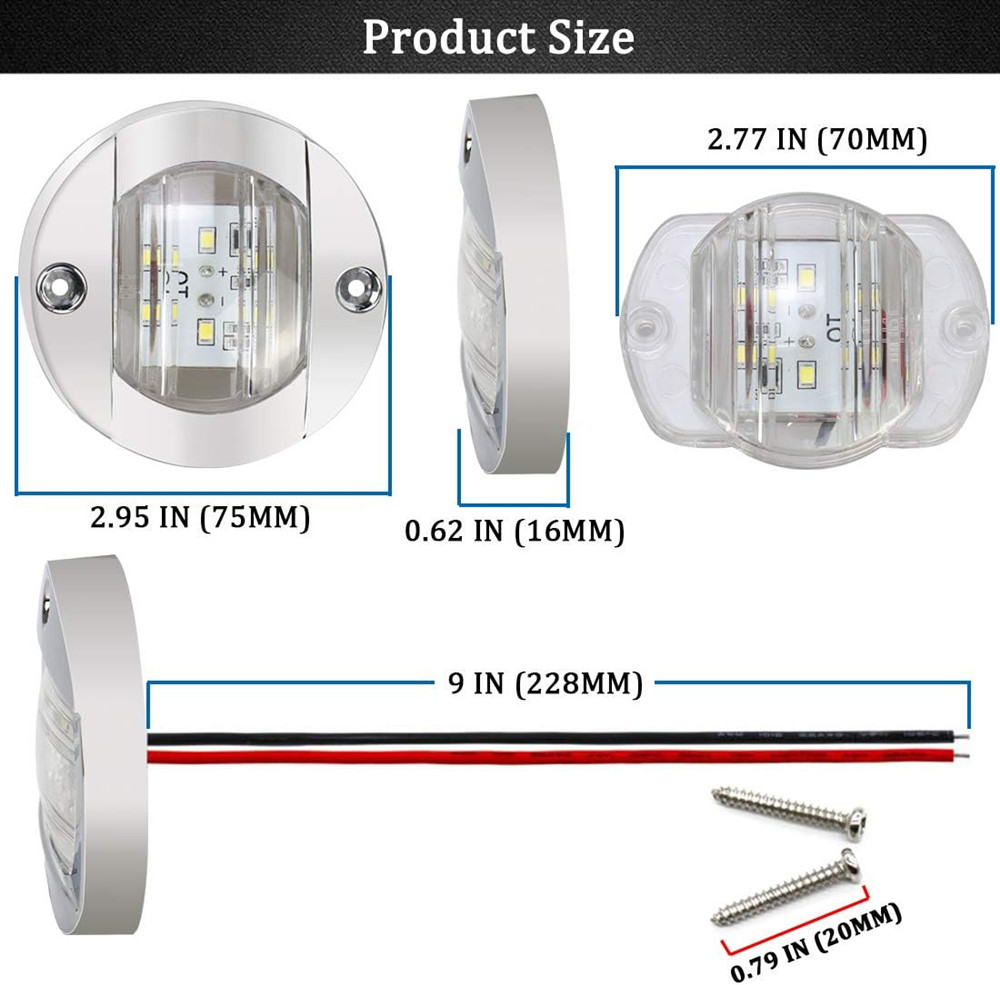 Marine Boat Interior Luzes LED, Deck Cortesia Luz, Redondo, popa Stern, Âncora de Navegação, Branco e Azul, 12V, 3 pol