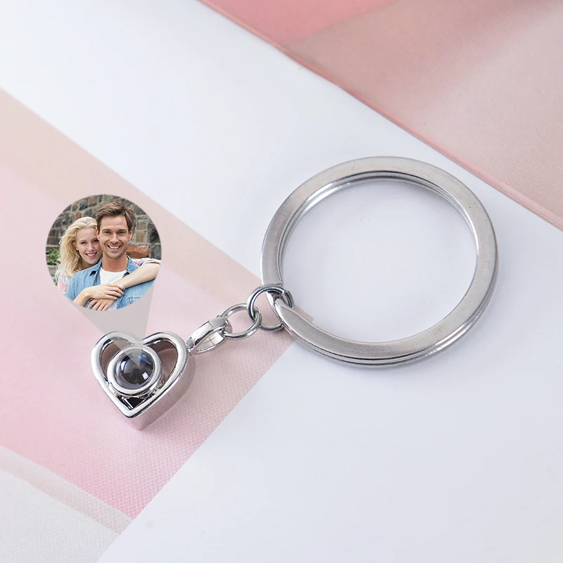 ส่วนบุคคล Photo Projection พวงกุญแจ CUSTOM Heart Photo Keyring พวงกุญแจสําหรับผู้หญิงครบรอบของขวัญ