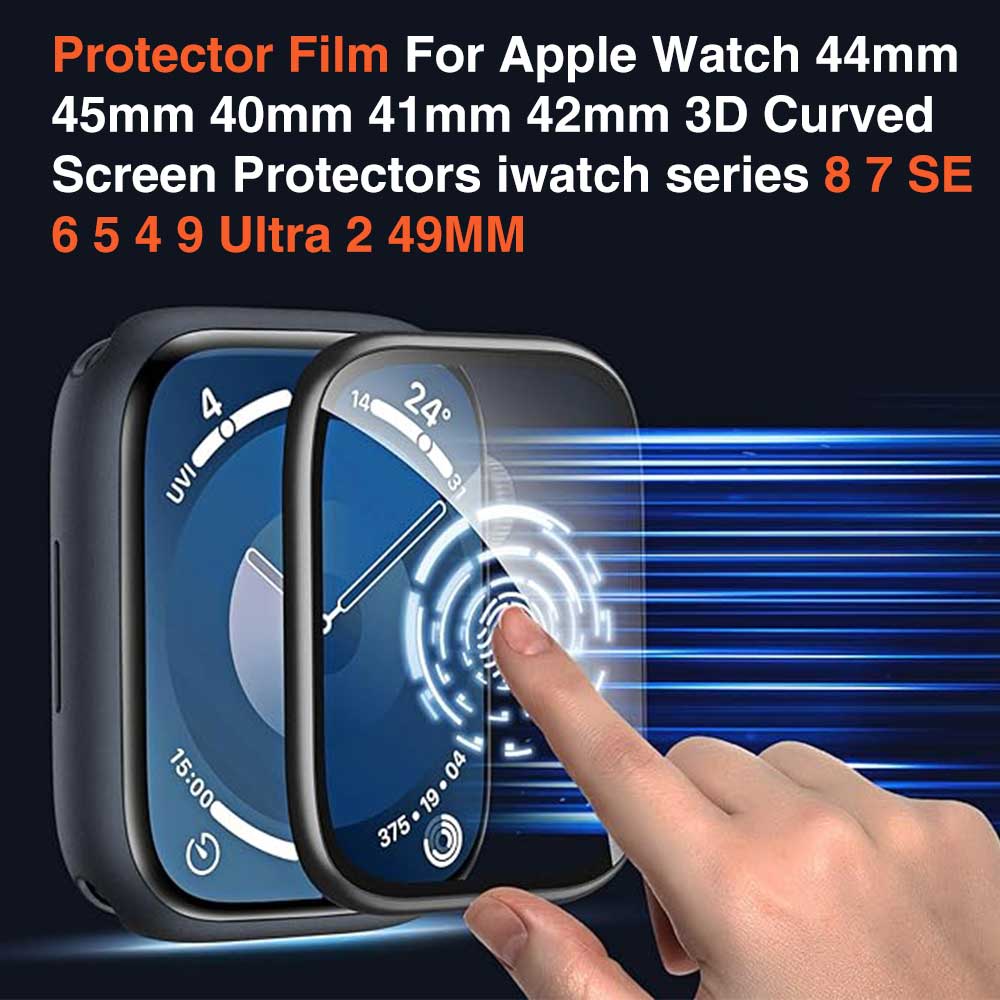 Protetores de Tela Curvados para Apple Watch, Filme Protetor, 44mm, 45mm, 40mm, 41mm, 42mm, 3D, iWatch Série 8, 7, SE, 6, 5, 4, 9, ultra 2, 49mm