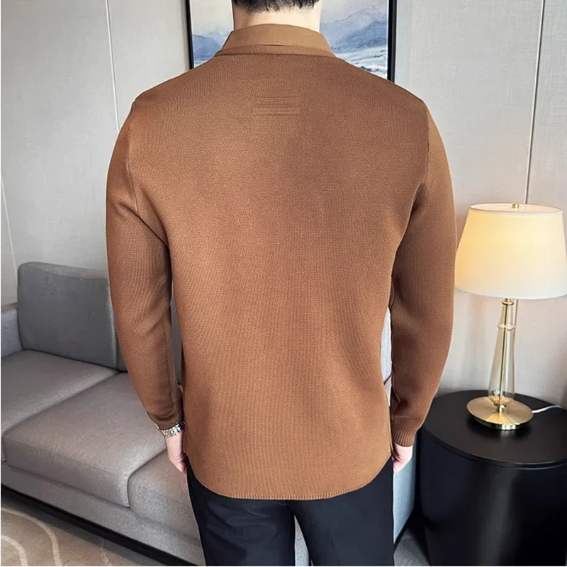 Herbst Neue Gefälschte 2 Stück Strickjacke Spurlose Hemd Kragen Verstärktes Casual Pullover Mode Männer Dünne Strickjacke Mäntel 4XL-M