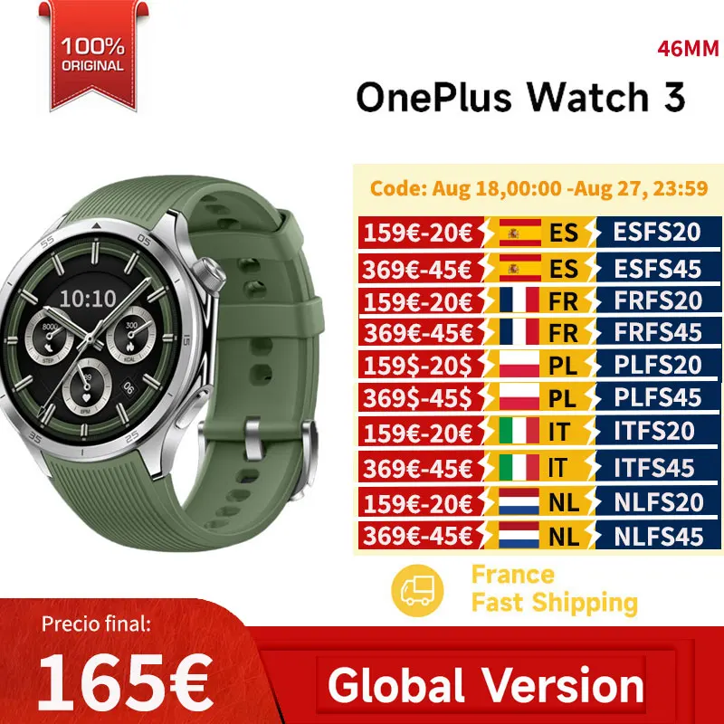 Algemene versie OnePlus Watch 3 Smart Watch 1,5 inch AMOLED-display 32 GB geheugen Snapdragon W5 Wear OS van Google IP68